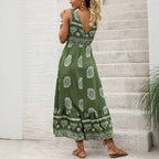 Boho Printed Sleeveless Maxi Dress SZ29-DR635: Green / L