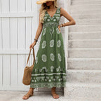 Boho Printed Sleeveless Maxi Dress SZ29-DR635: Green / L