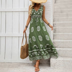 Boho Printed Sleeveless Maxi Dress SZ29-DR635: Green / L