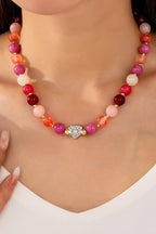 Rose & Berry Beaded Heart Crystal Ball Necklace