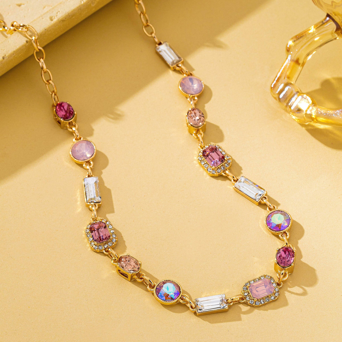 Mixed-Shape Pink & Clear Crystal Necklace