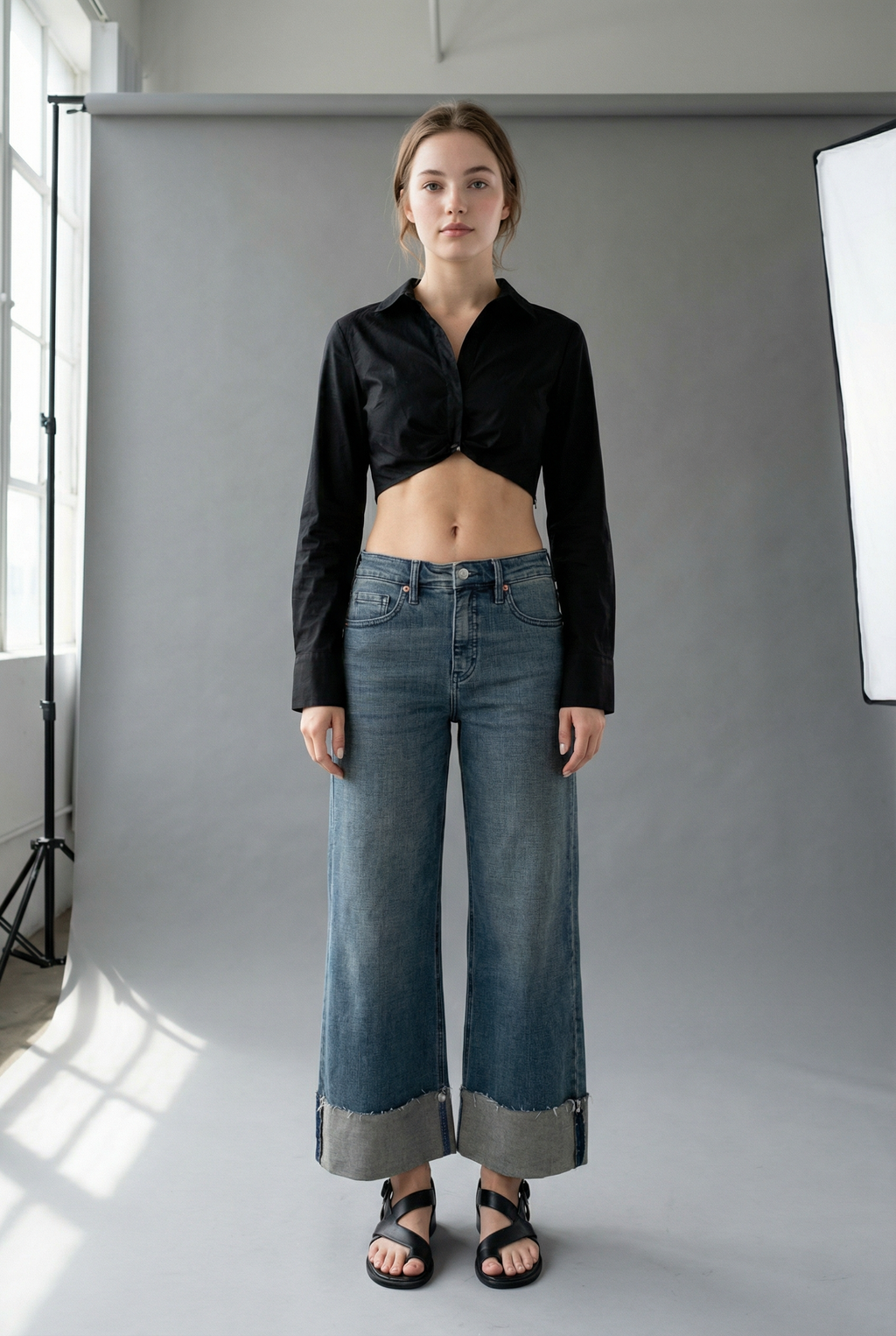 Barbara Wide Leg Cuffed Jean