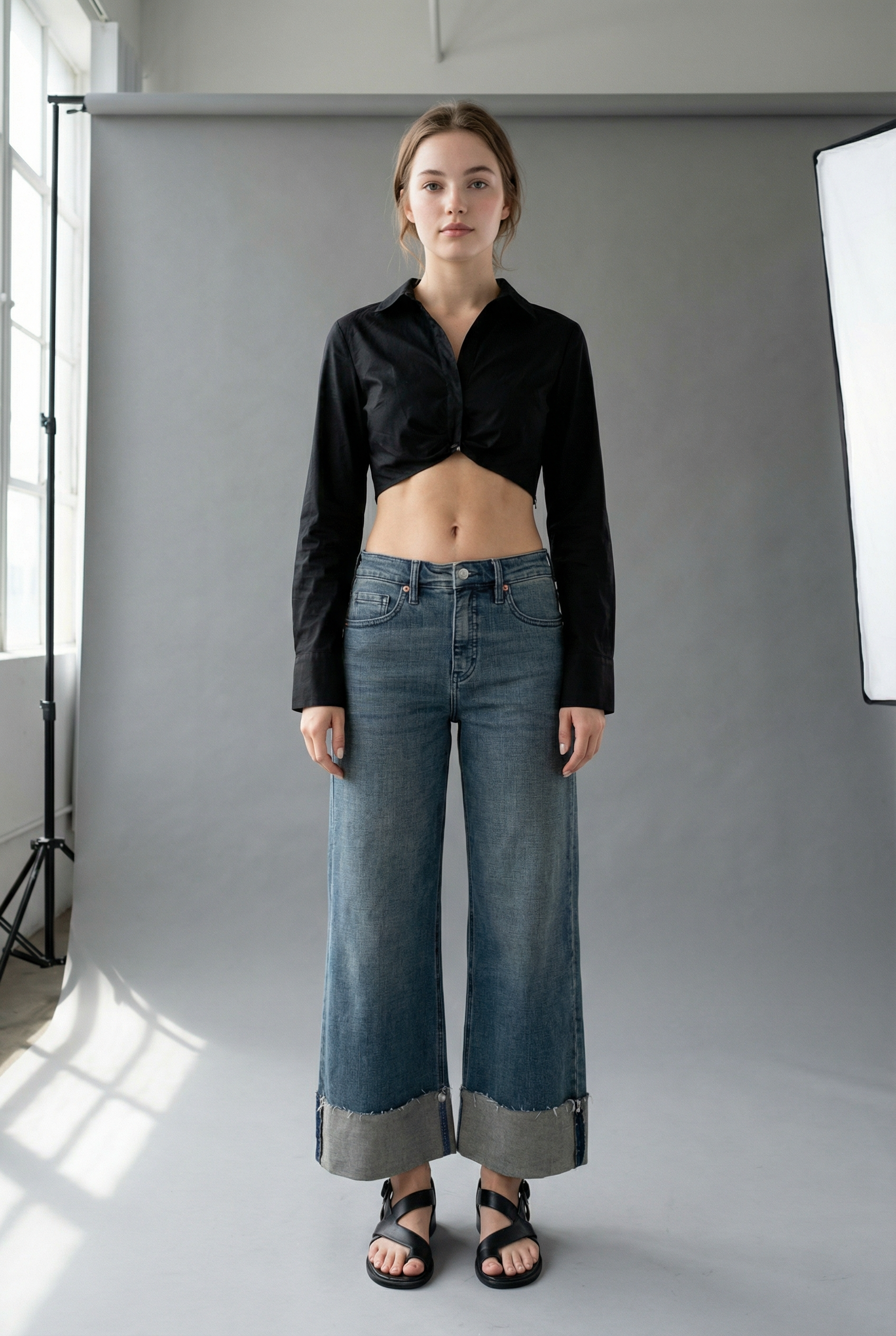Barbara Wide Leg Cuffed Jean