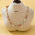 Mixed-Shape Pink & Clear Crystal Necklace