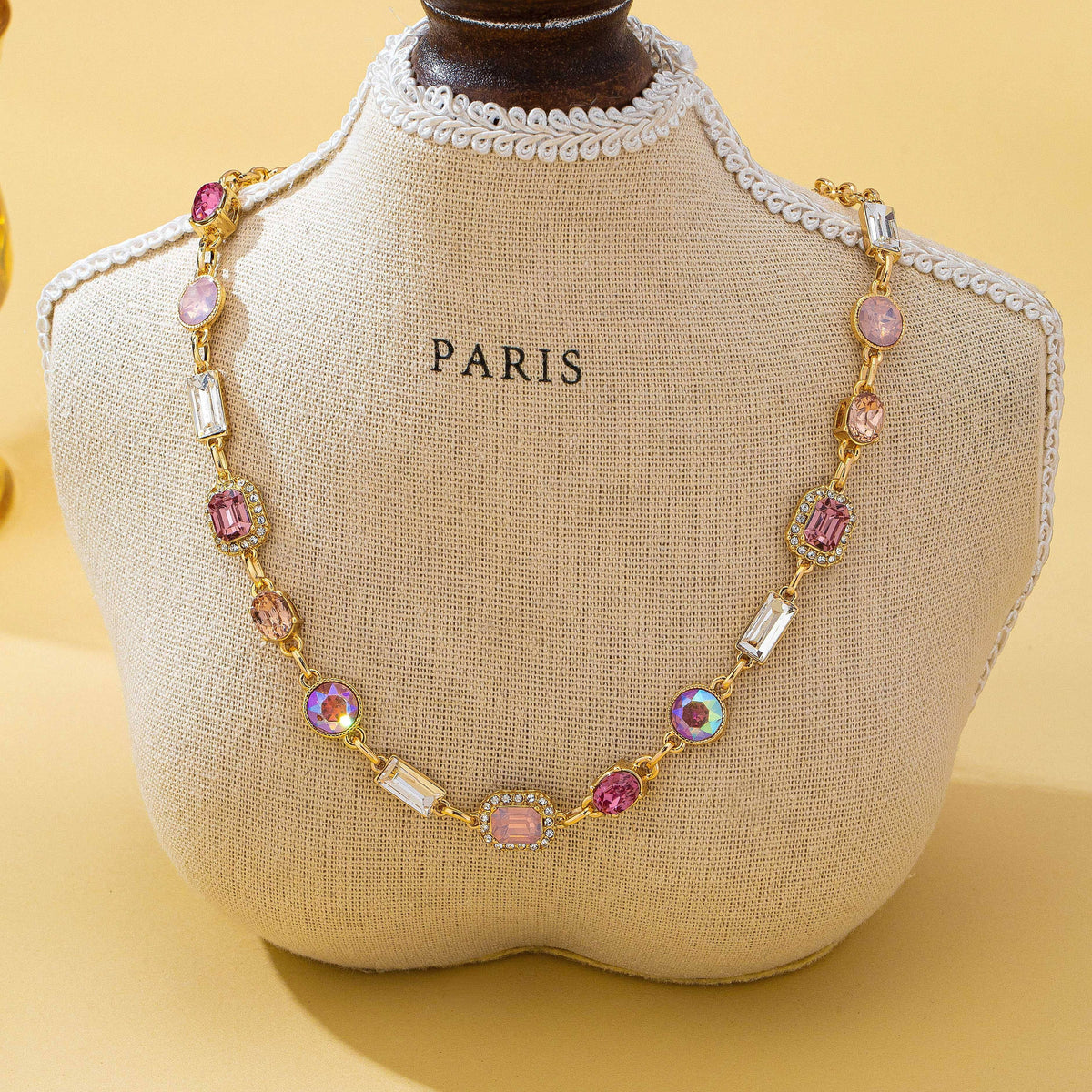 Mixed-Shape Pink & Clear Crystal Necklace