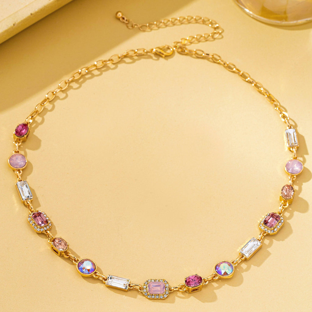 Mixed-Shape Pink & Clear Crystal Necklace