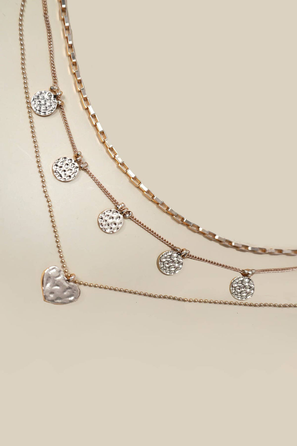 MULTI LAYER HAMMERED HEART NECKLACE