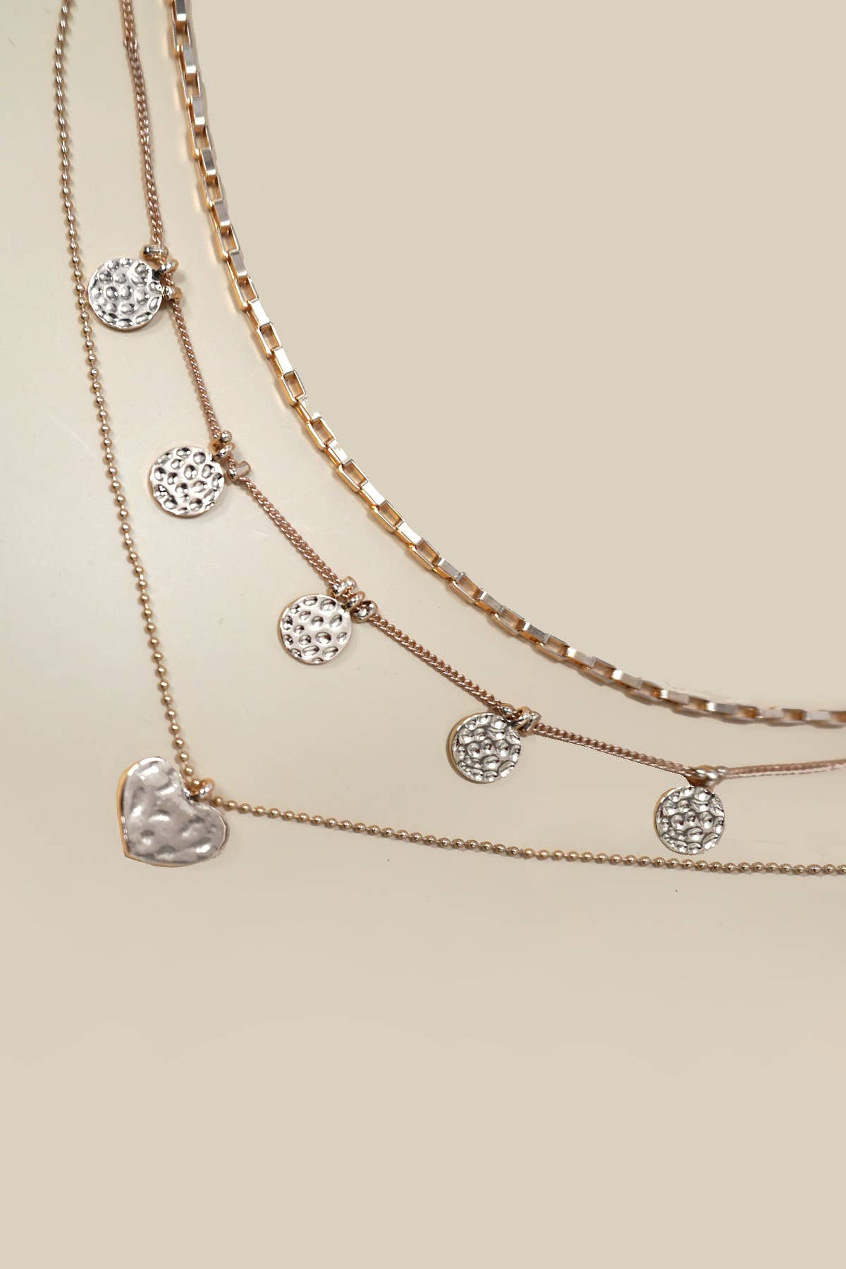 MULTI LAYER HAMMERED HEART NECKLACE