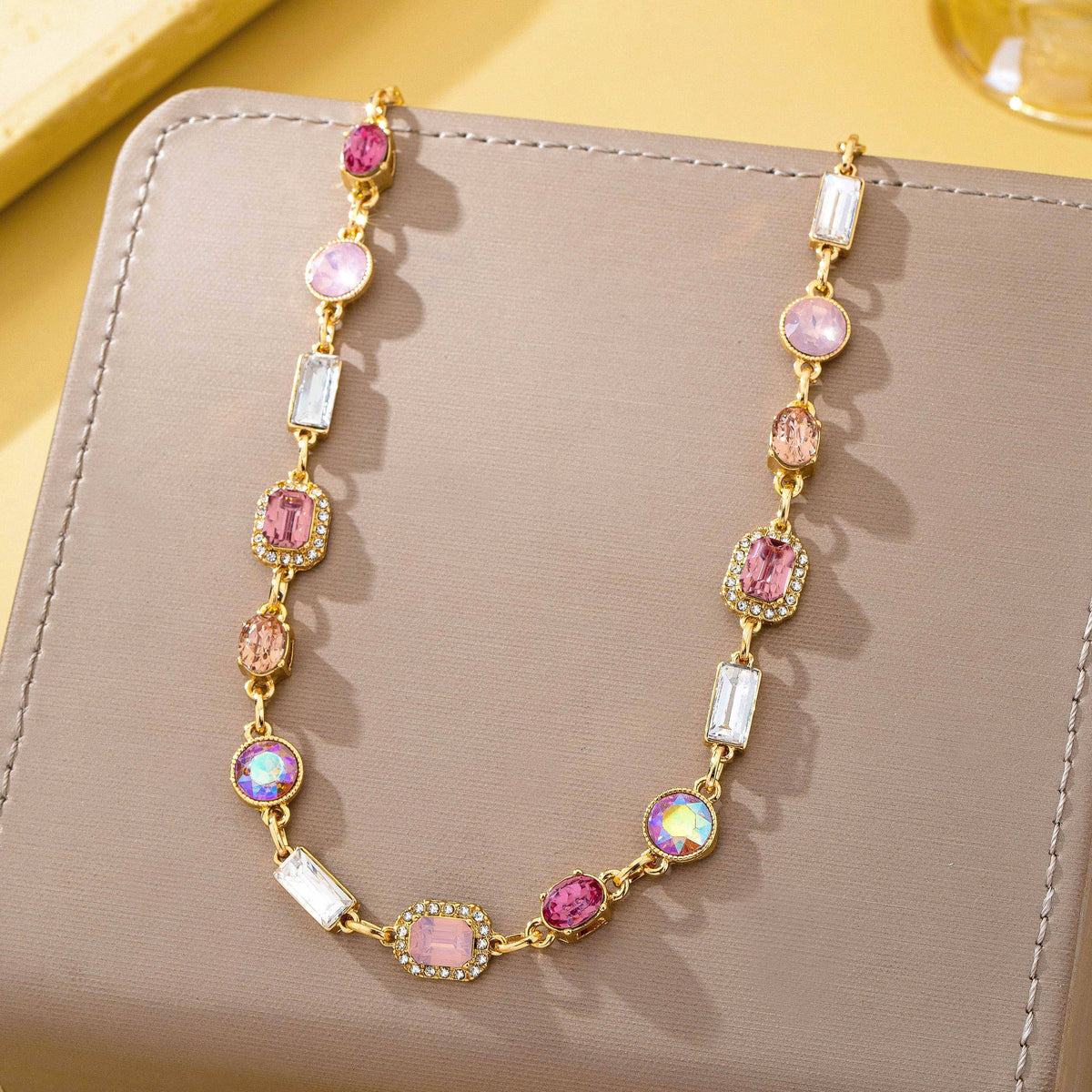 Mixed-Shape Pink & Clear Crystal Necklace